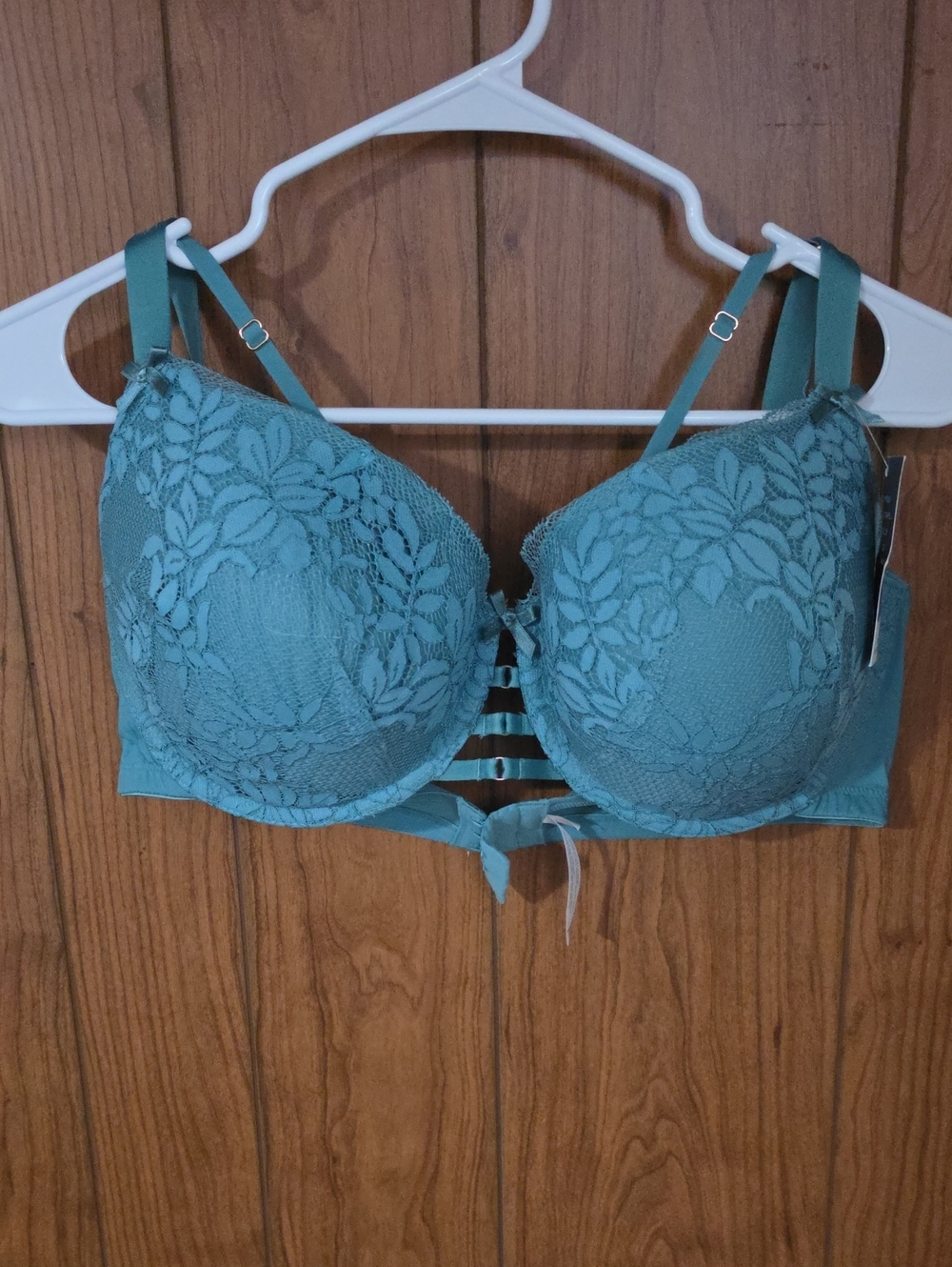 Cacique Teal Floral Lace Strappy Bra